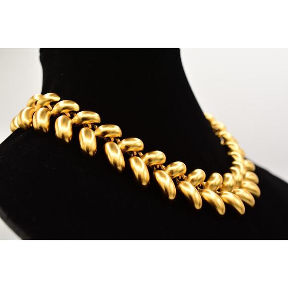 Anne Klein Vintage Chunky Collar Necklace Heavy Brushed Gold Satin Signed BinY - Picture 5 of 12